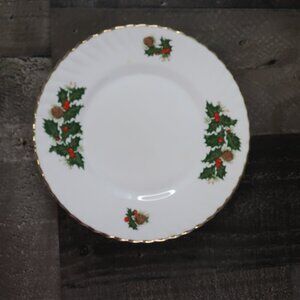 Rosina Fine Bone China December 8" Salad Plate Mistletoe Holly Christmas Holiday